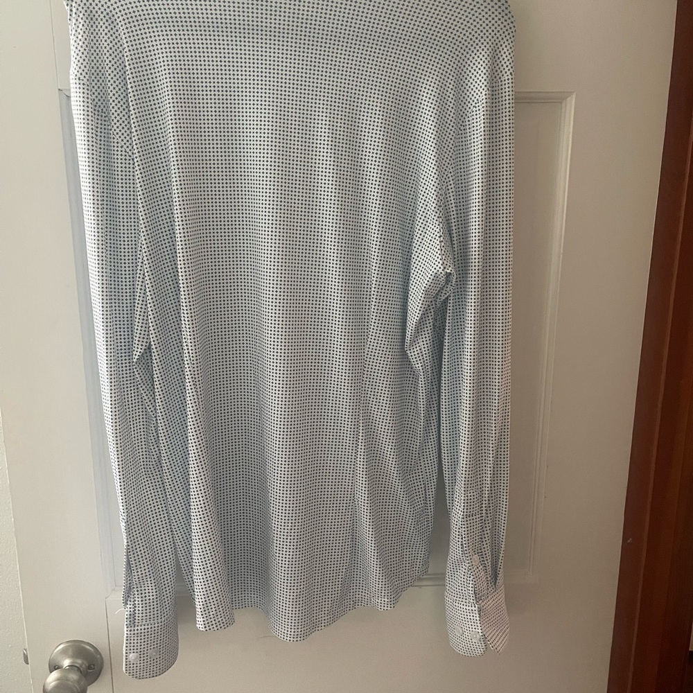 Men's White and Blue Checkered Shirt